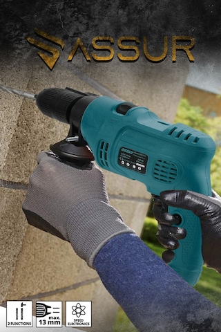 Assur ASR205 500W 13MM Elektrikli Matkap Mavi