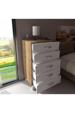 Dekorister Cemre 5 Çekmeceli Şifonyer Beyaz-Ceviz