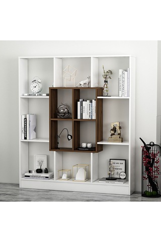 Mars Kitaplık - Parlak Beyaz / Ceviz