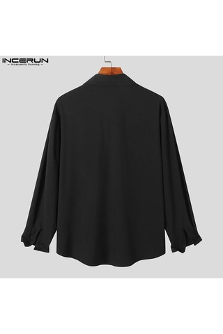 İncerun Bahar Erkek Püskül Baskılı Uzun Kol Bol Üstler Siyah