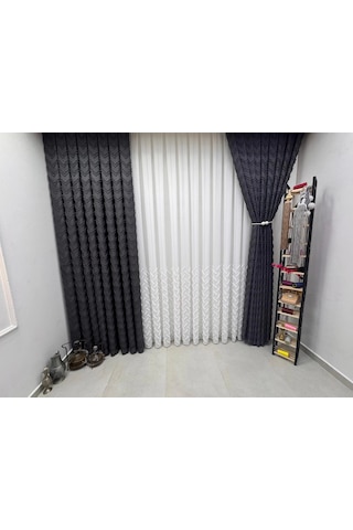 Nivemeshome Mayıs 1-027p Yarı Desen Ekru 1/2,5 Pileli Tül Perde