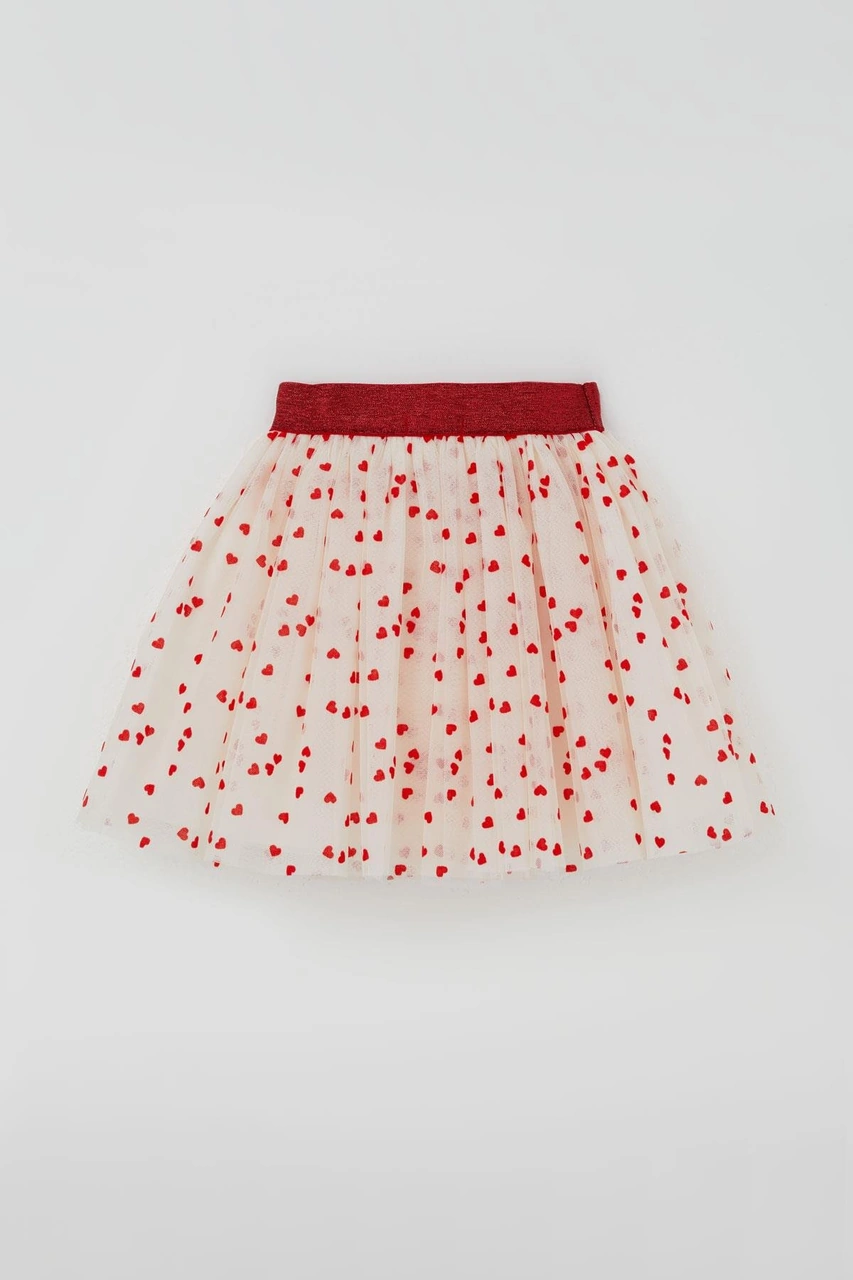 Breeze Kız Çocuk Tütü Etek Kalp Desenli Beli Lastikli 5-10 Yaş, Krem Krem