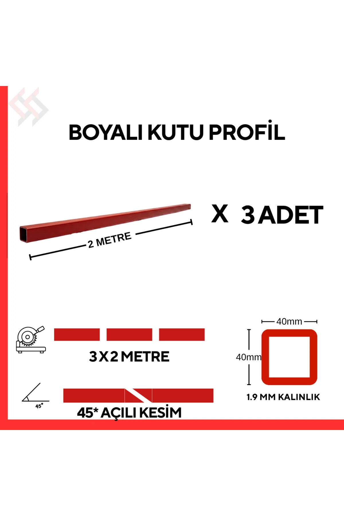 40x40x1,9 Mm Boyalı Kutu Profil 6 Metre 3 Adet X 2 Metre Kaynaklanabilir Çelik Profil Kare Metal Profil