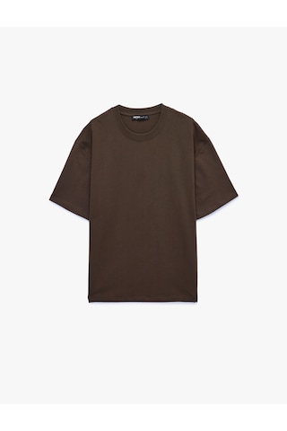 Koton Kısa Kollu Pamuklu Tok Kumaş Bisiklet Yaka Oversize Basic Tişört Kahverengi 6sam10385mk Kahve
