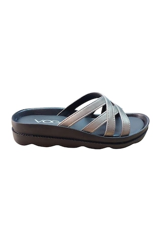 Voga 1727 Platin Cilt Düz Taban Comfort Casual Günlük Terlik