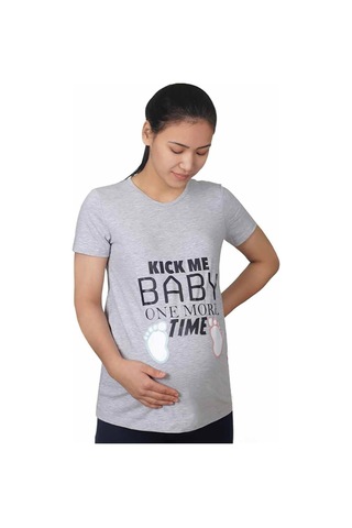 Mummy's Baby Hamile Tişört Kick Me Baby Gri