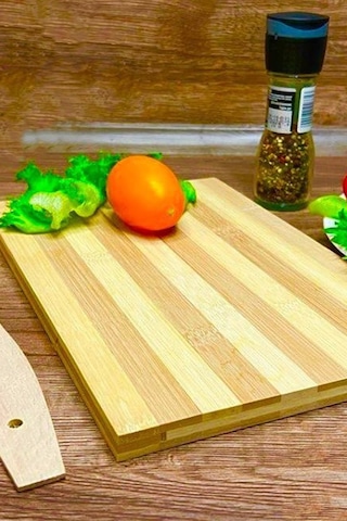 Bambu Antibakteriyel Tekli Çizgili Kesme Tahtası Kesim Panosu Ekmek Tahtası Ahşap