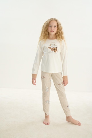 Kız Çocuk Uzun Kol Ekru Pijama Takım C2t4n7o8 001