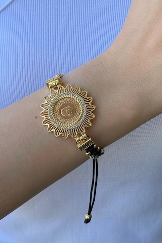 Zümrüt Sarraf 22 Ayar Altın Bayan Siyah İpli Çeyrekli Bileklik