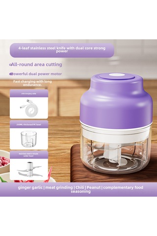 Reedark Kablosuz Elektrikli Sarımsak搅拌机 - Mini Mutfak Aleti, Otomatik Karıştırma, 250ml Mor, 4 Yaprak Bıçak Gelişmiş Versiyon Diğer