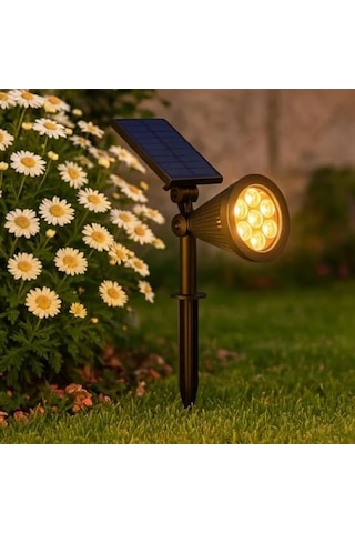 Güneş Enerjili 7w Amber Led Bahçe Aydınlatma - Suya Dayanıklı Tasarım Açık Lacivert