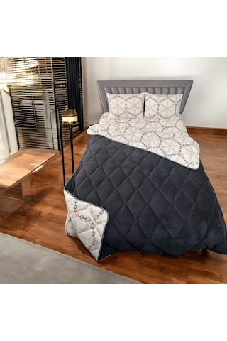 Wellsfot Yorgan Çift Kişilik Uyku Seti & Lastikli Çarşaflı Antrasit - Gri