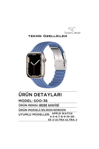 Apple Watch Uyumlu 1/2/3/4/5/6/se/7/8/9seri 42/44/45/49mm Klipsli Kordon Kayış Silikon Mt36