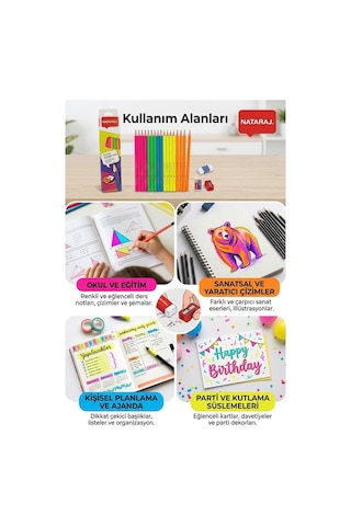 Kurşun Kalem Hb 1 Düzine Kalemtraş Silgi Hediyeli Nataraj Kurşun Kalem Neon Renk 1 Düzine Çok Renkli