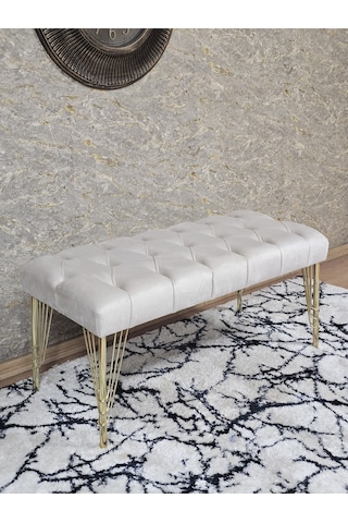 Zafir Gold Tel Ayaklı 90 Cm Puf Bench - Puf - Bench - Kasalı Oturak - Oturak - Yatak Ucu Puf Krem