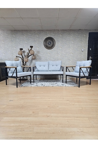 Zafir Siyah Boyalı Bahçe - Balkon - Mutfak Çay Seti Takımı Bahçe Koltuk Takımı Gri