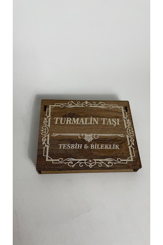 Özel Ahşap Kutulu Turmalin Taşı Tesbih Bileklik Set Doğal Taş