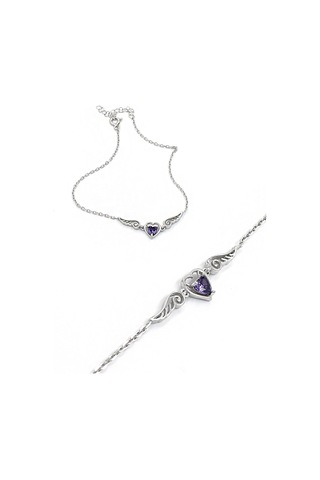 Brezza Lusso Jewelry Ametist Taşlı Melek Kanatlı Minik Kalp Kadın Gümüş Bileklik