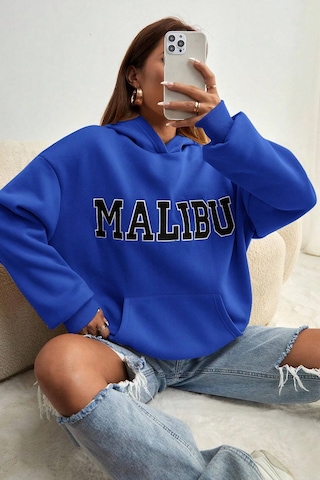 Malıbu Baskılı Oversize Sweatshirt Mavi