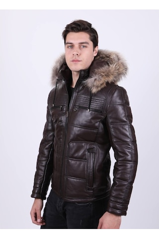 New Zaya Leather Erkek Şişme Deri Mont Siyah