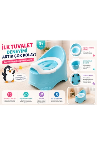 Ergonomik Bebek Lazımlık Kaymaz Tabanlı, Çıkarılabilir Hazneli Eğitici Tuvalet 3+ Yaş Açık Mavi