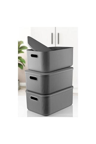 3'lü Set Çok Amaçlı Düzenleyici Depolama Kutusu Antrasit 13,4lt