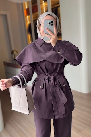 Ka Hijab Pelerinli Kot Takım - Mürdüm