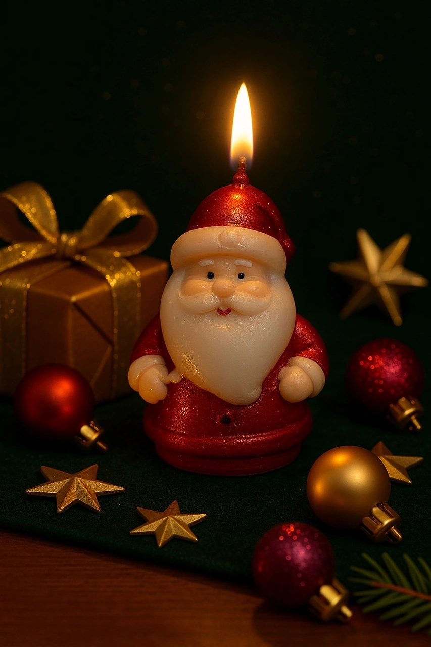 Yılbaşı Ortam Işığı Rustik Dekor Noel Baba Figürlü Mum El Yapımı Doğal Noel Baba Mum Hediye 9x6 Cm Çok Renkli