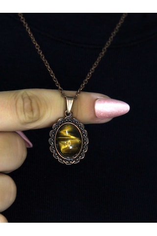 Doğal Taş Kaplangözü Doğal Taşlı Kadın Doğal Taş Otantik Kolye Euk27bkg Kahverengi