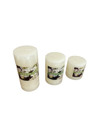 Silindir Mum 3'lü Kokulu Büyük Mum Dekoratif Mum Seti beyaz