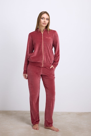 Man11560-1086 Anil Ev Giyim Anıl Kadın Kadife Dokulu Fermuarlı Uzun Kollu Sweatshirt Ve Pantolon Takım 11560 GÜL KURUSU