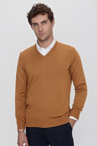 Morven Basic Dinamik Fit Rahat Kesim V Yaka Triko Kazak 99kc017004408 Camel