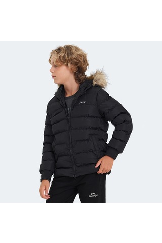 Slazenger CALISTO Çocuk Kapüşonlu Şişme Siyah Mont & Kaban