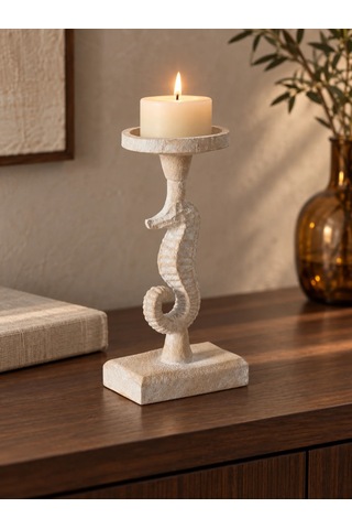 New Seahorse Denizatı Figürlü Dekoratif Mumluk Beyaz 12 10 23 Cm