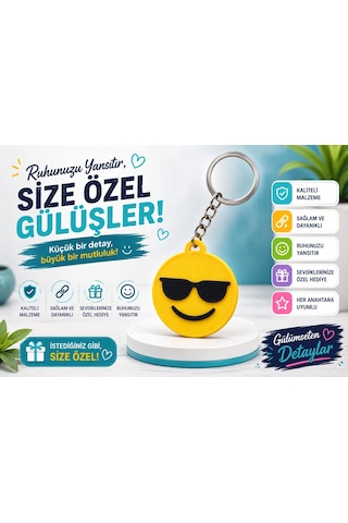 Emoji Anahtarlık , Gözlüklü Emoji Şeklinde Araç Anahtarlık - Emoji Araba Anahtarlığı