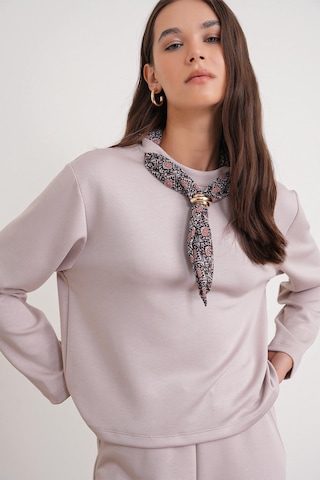 2026 Kadın Fular Detaylı Modal Alt Üst Eşofman Takım Bej Bej