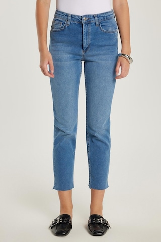 Tudors Kadın Slim Fit Dar Kesim Kısa Boru Paça Mavi Jean Kot Pantolon-34697 Mavi