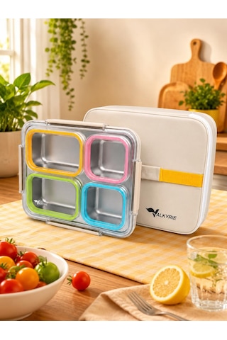Valkyrie 1500 Ml 4 Bölmeli Paslanmaz Çelik Lunch Box Termal Çantalı 304 Çelik Sızdırmaz Yemek Kabı Çok Renkli
