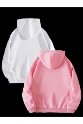Blausee Wear Sevgili Çift Kombinleri Sevgililer Günü Cicekli Tom Ve Jery 2 Li Ürün Kapşonlu Sweatshirt Beyaz - Pembe