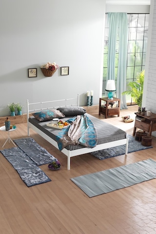 Lalas-s Çift Kişilik Ferforje Metal Karyola-beyaz Ahşap Latalı