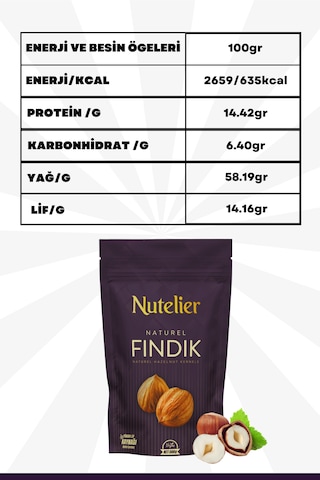 Nutelier Naturel Çiğ Iç Fındık 500 G