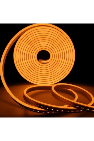 Amber Neon Şerit Led Fişli 220v Esnek Dış Mekan, Bahçe, Açık Alan Dekoratif Aydınlatma 40 Metre
