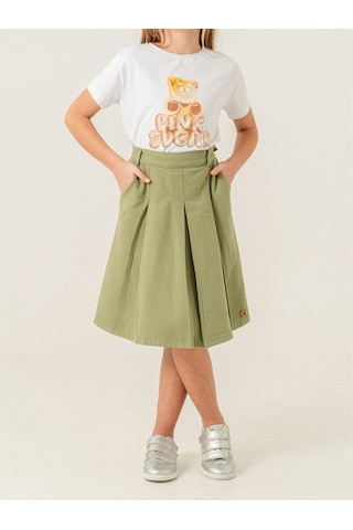 Kız Çocuk Gabardin Pileli Keten Etek 2958 Yeşil