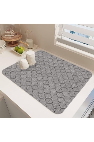 Tr Yıkanabilir Bulasik Kurutma Mati Kurulama Bezi Kurutma Örtüsü Tezgah Üstü Bulaşıklık 40x50 Cm, Gri-1 Diğer