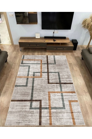 Krem Kaymaz Taban Makinede Yıkanabilir Halı (334442039)