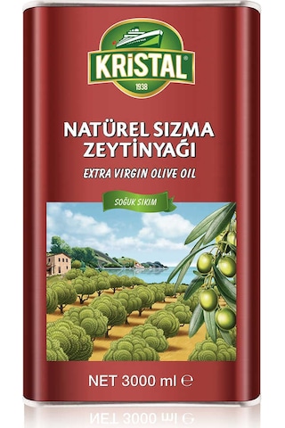 Kristal Natürel Sızma Zeytinyağı Dolgun Güçlü Lezzet 3 Litre Teneke