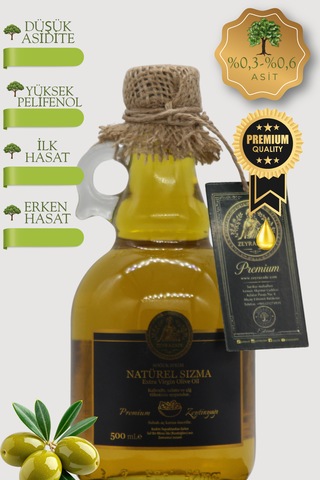 Zeyrazade Premium Soğuk Sıkım Sızma Zeytinyağı 500 Ml Kahvaltılık, Salata Ve Çiğ Tüketim İçin