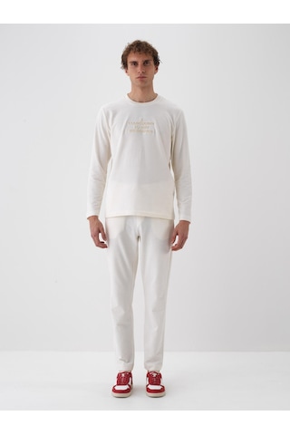 Ekru Pamuk Dokulu Regular Fit Sweat Pantolon 380187 Ekru