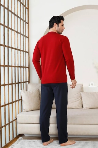 Erkek V Yaka Önden Düğmeli Pamuk Likra Mevsimlik Uzun Kol Cepli Pijama Takımı Bordo