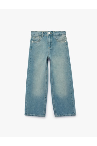 Koton Pamuklu Cepli Loose Fit Geniş Paça Denim Pantolon Orta İndigo 7wkg40037ad